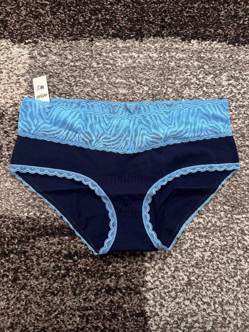 AERIE (L) Blue Superchill Cotton Zebra Lace Boybrief Underwear Panty Hipster AE